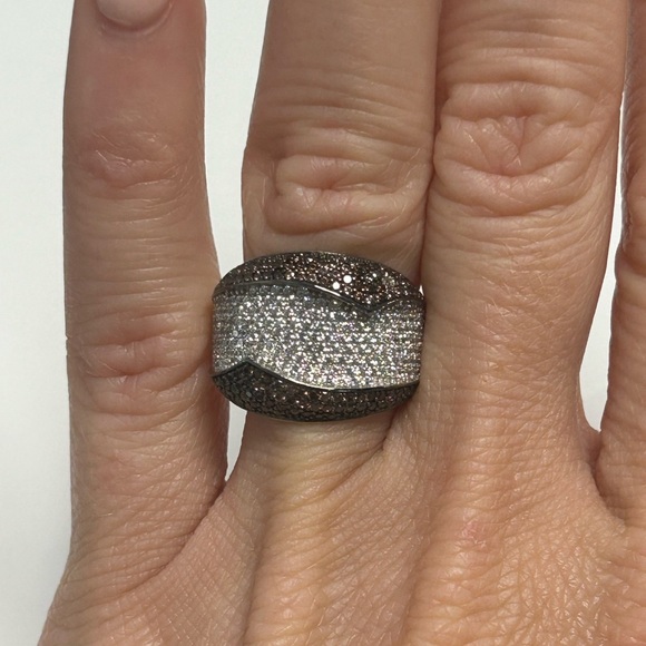 Suzy Levian Sterling Silver Brown White CZ Wide Pave Band NWT - Picture 6 of 7